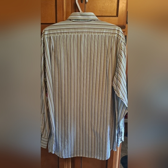 Lacoste Men's Size 44 Beige W/Green/Blue Strpd Alligator Logo  BTTN Down Shirt L - Picture 3 of 5